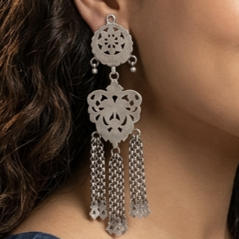 Kashmiri Filigree Silver Chain Danglers 