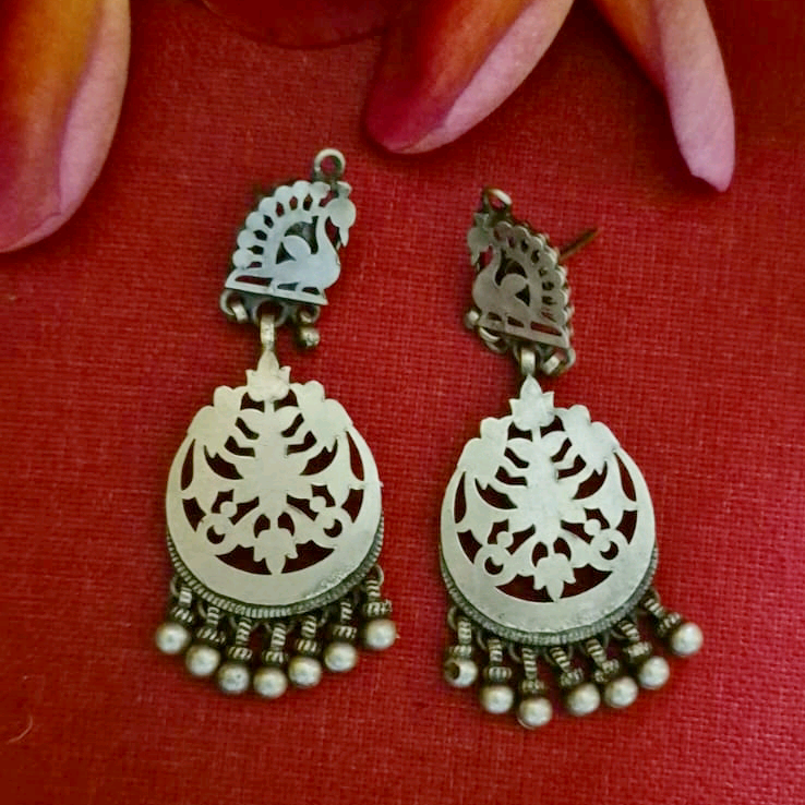 Silver Peacock Chandbali Earrings 