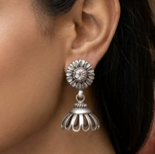 Silver Dome Jhumka Earrings 
