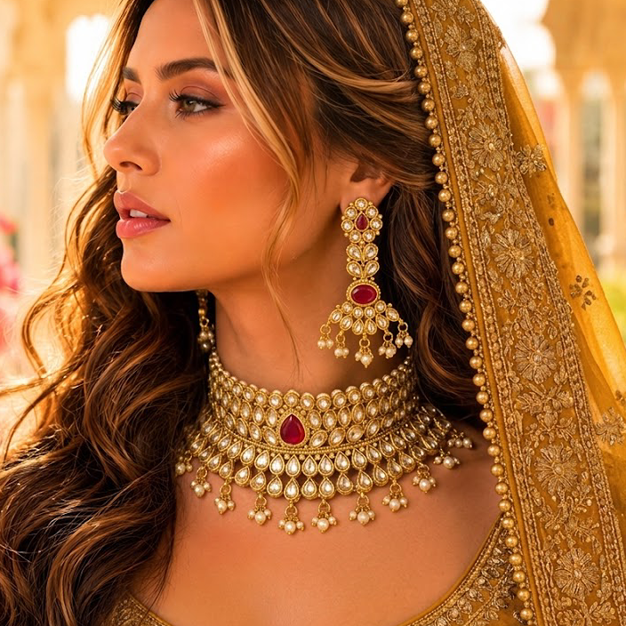 Iconic Golden Look Heavy Necklace Set