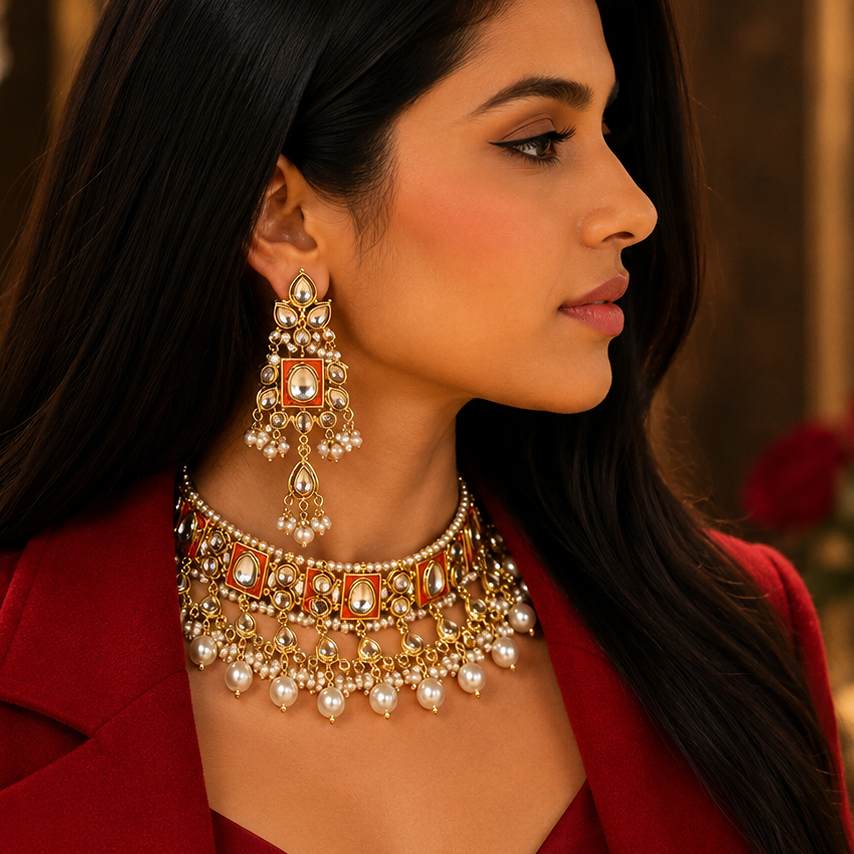 Iconic Golden Look Heavy Necklace Set