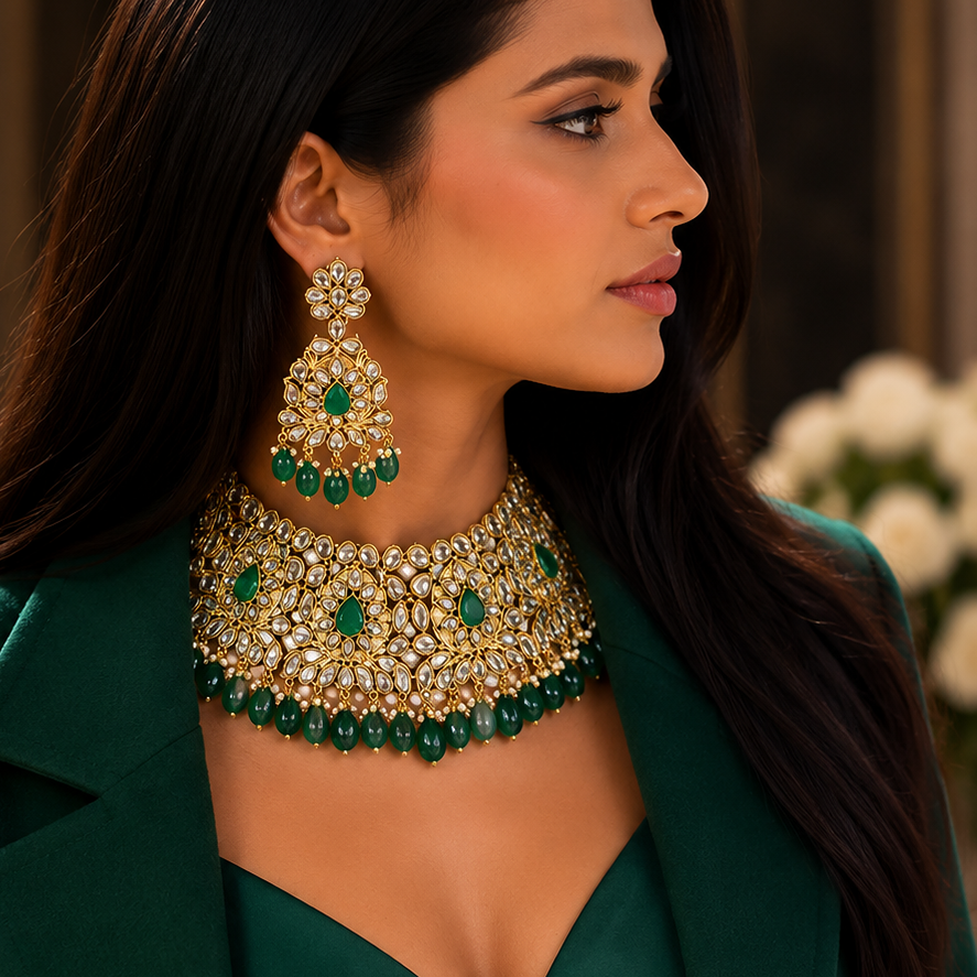 Iconic Golden Look Heavy Necklace Set