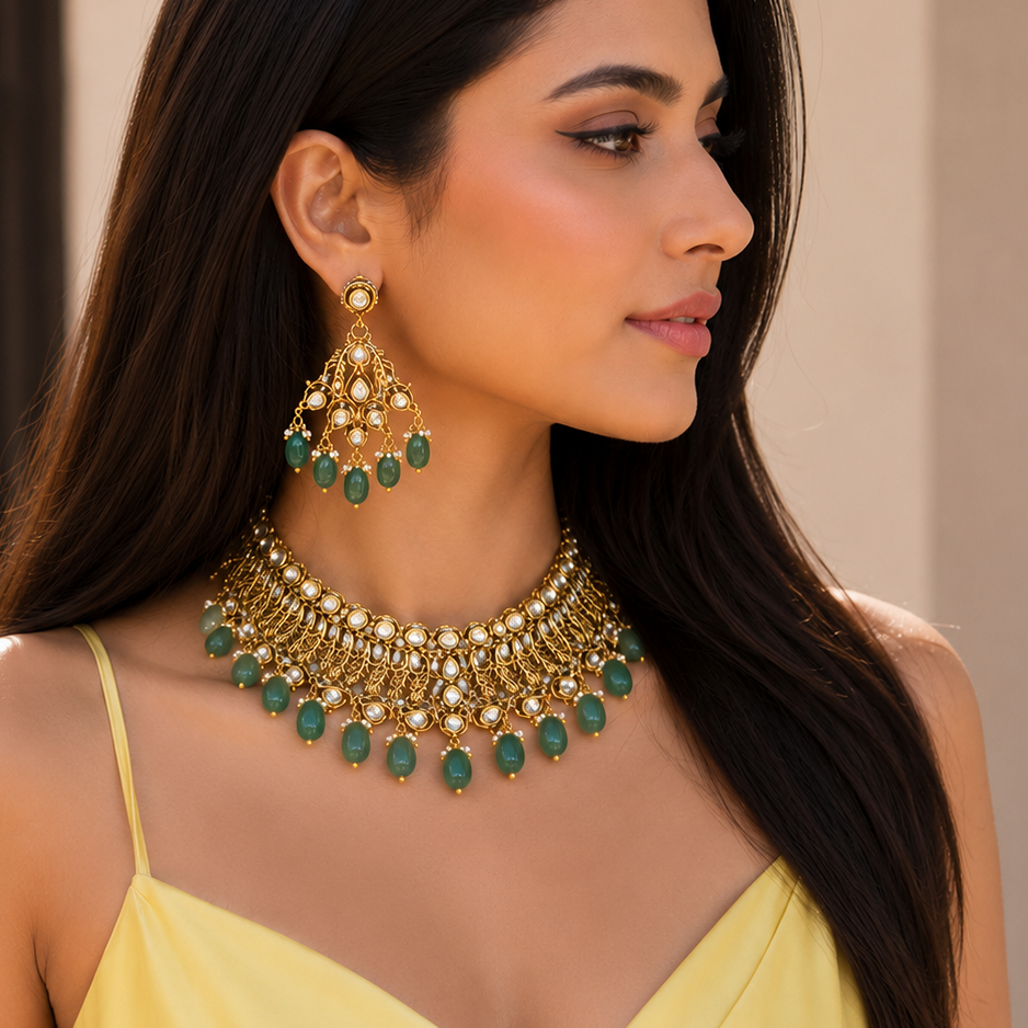 Iconic Golden Look Heavy Necklace Set