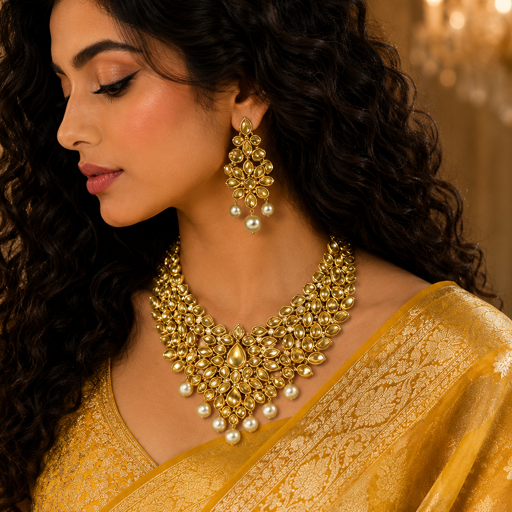 Iconic Golden Look Heavy Necklace Set