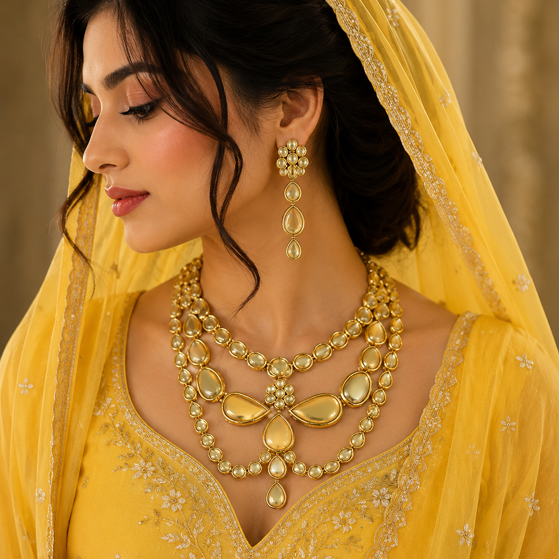 Iconic Golden Look Heavy Necklace Set