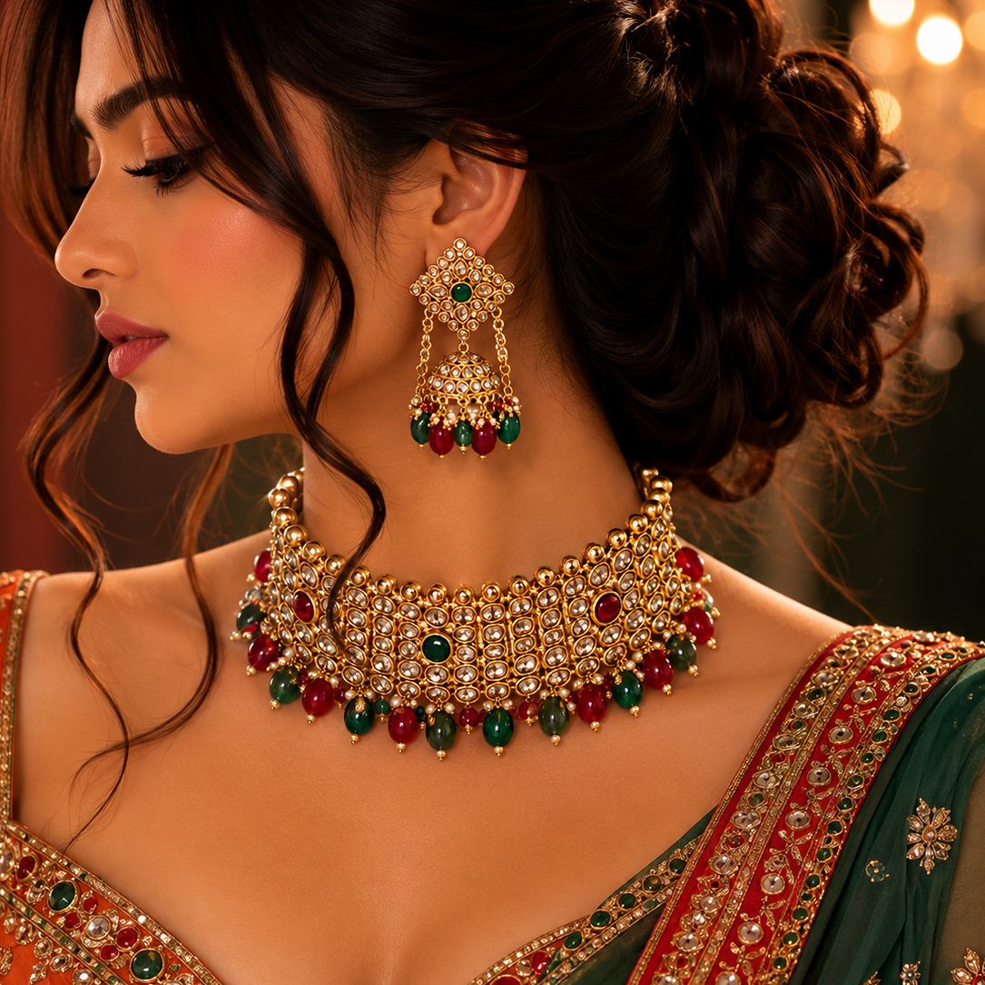 Iconic Golden Look Heavy Necklace Set