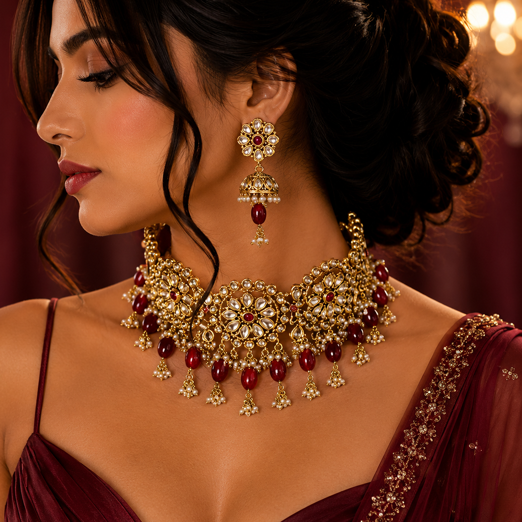 Iconic Golden Look Heavy Necklace Set