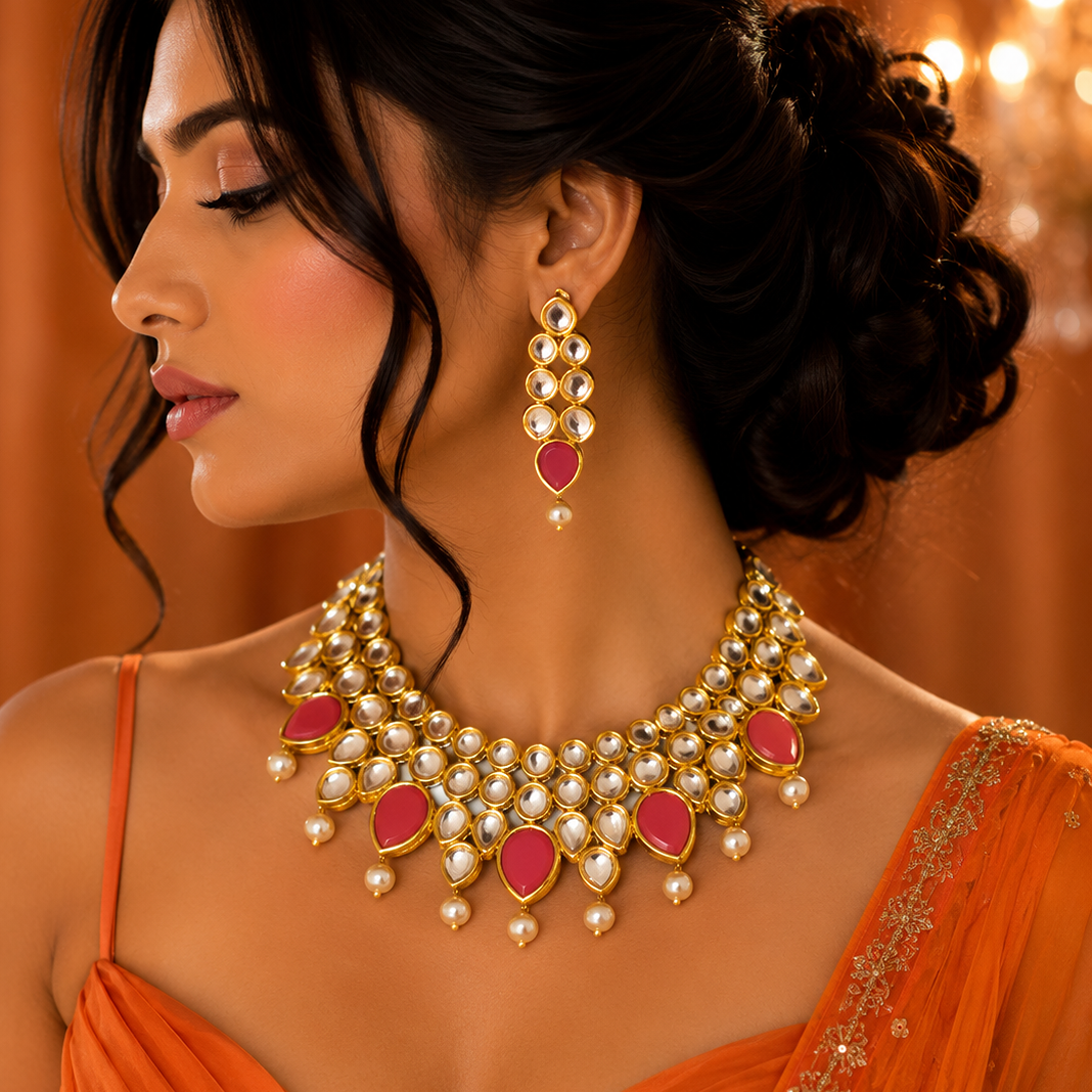 Iconic Golden Look Heavy Necklace Set
