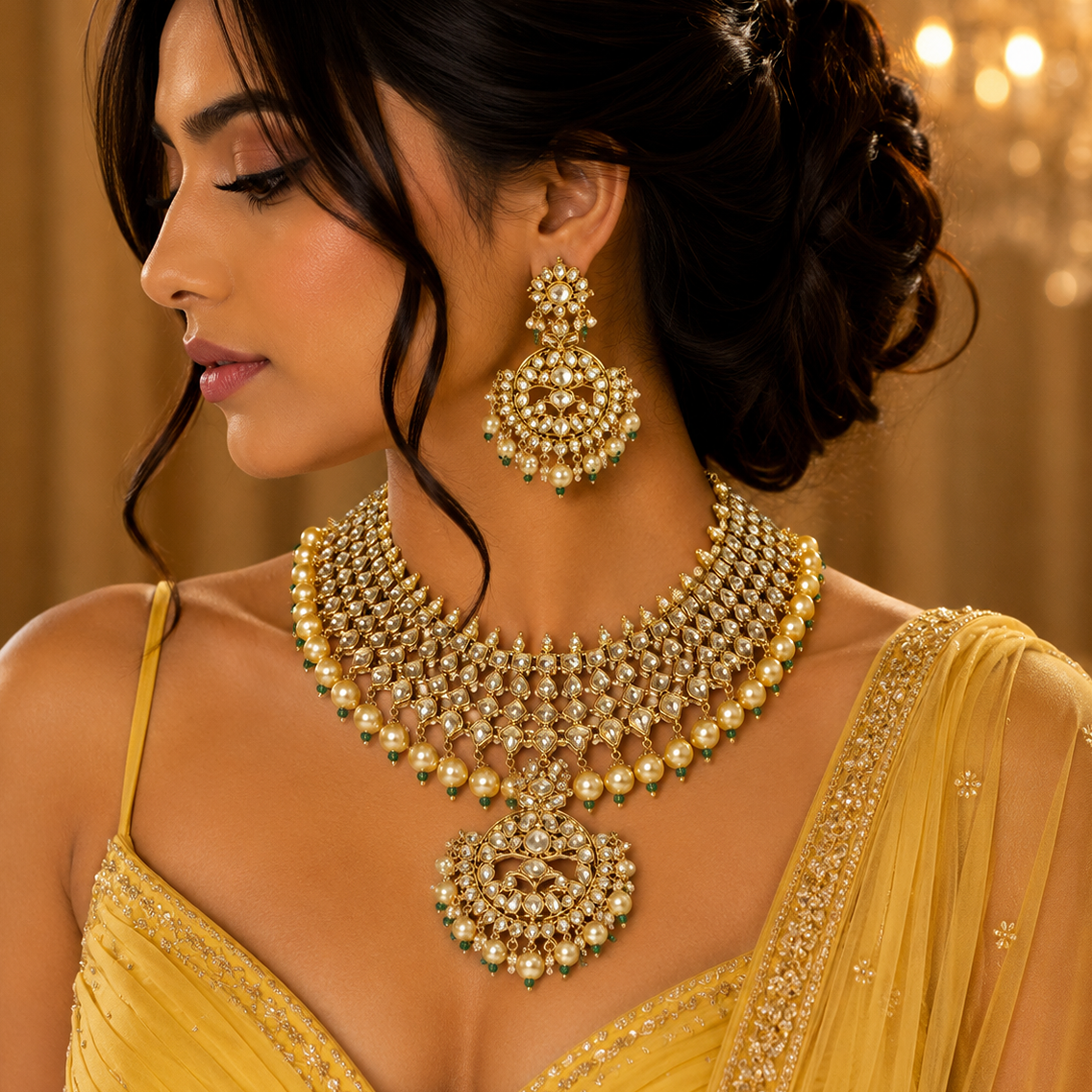 Iconic Golden Look Heavy Necklace Set