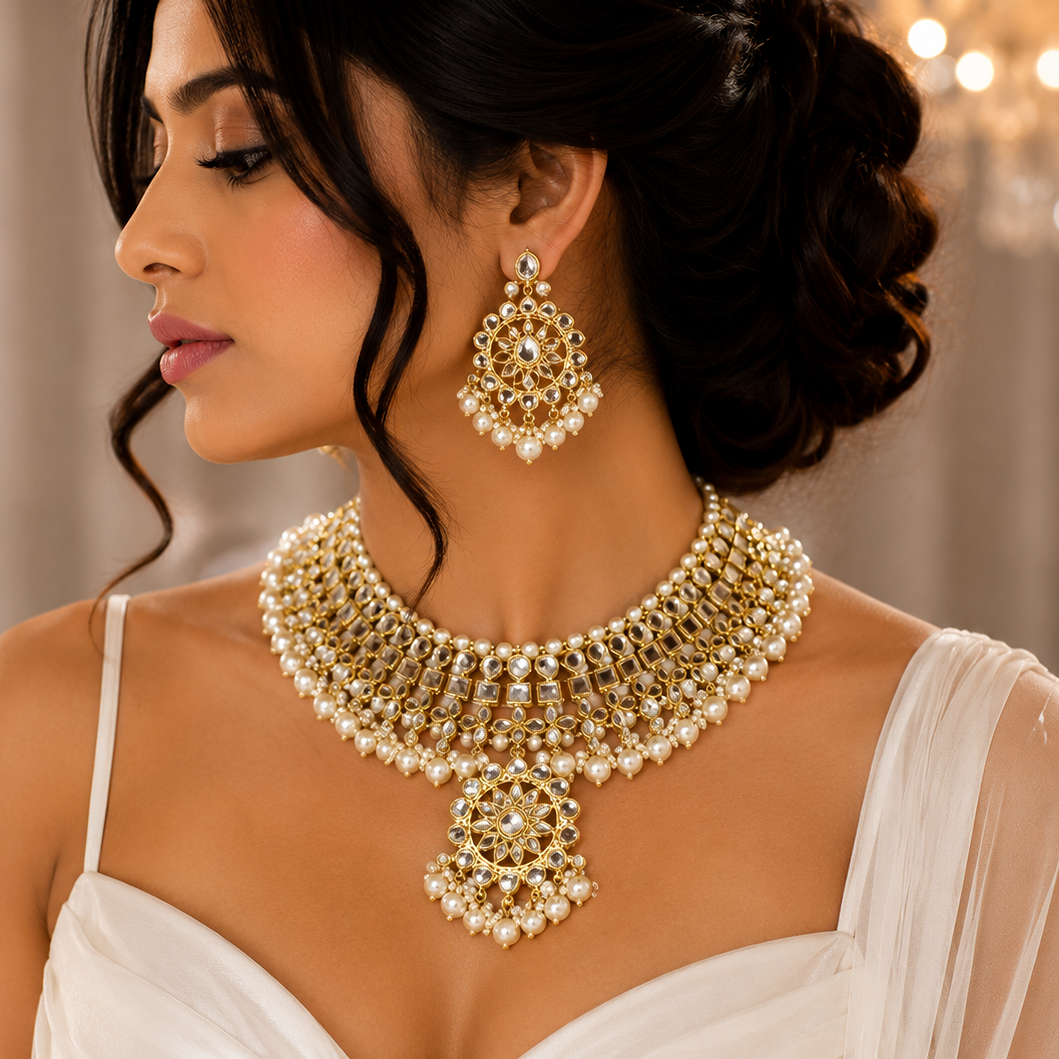 Iconic Golden Look Heavy Necklace Set