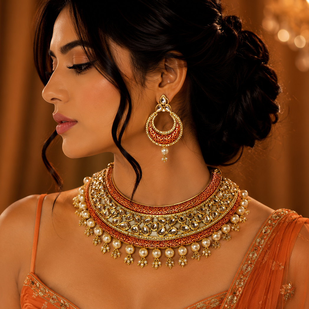 Iconic Golden Look Heavy Necklace Set