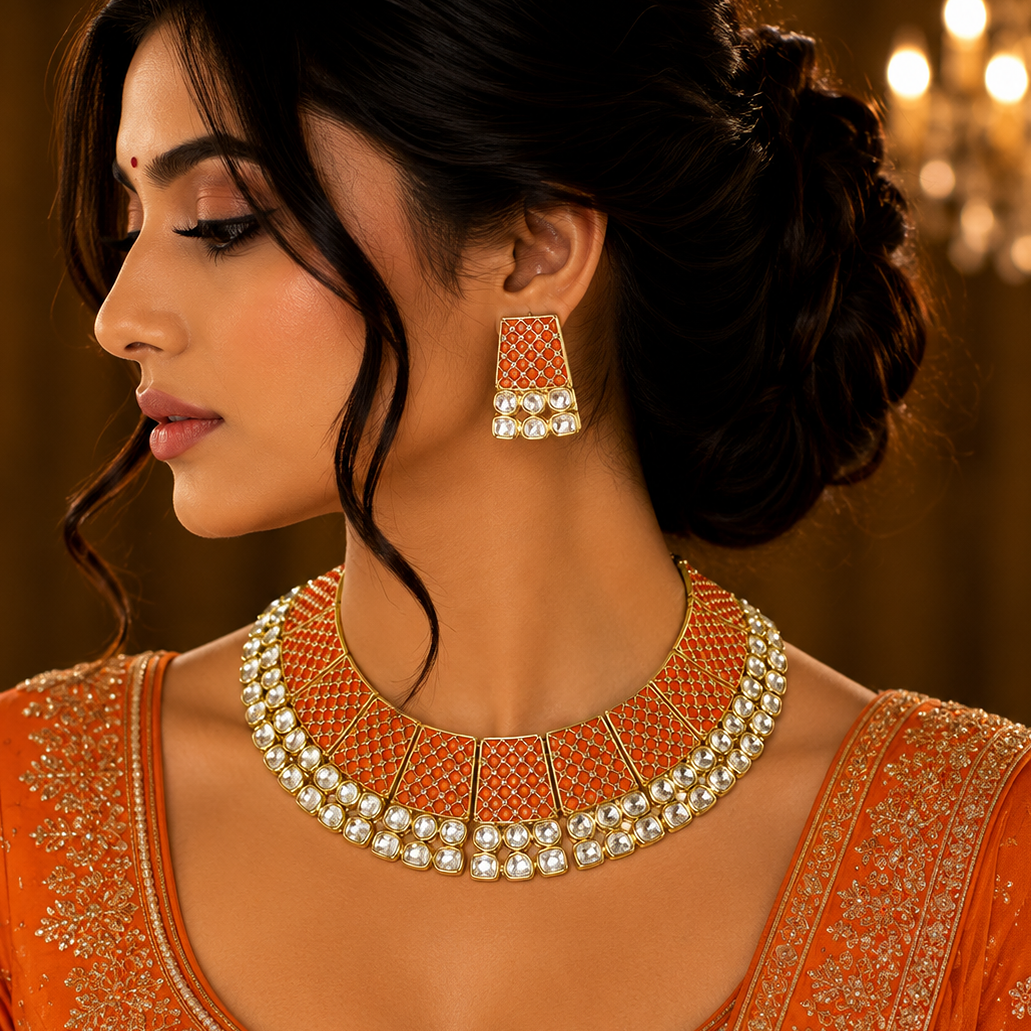Iconic Golden Look Heavy Necklace Set