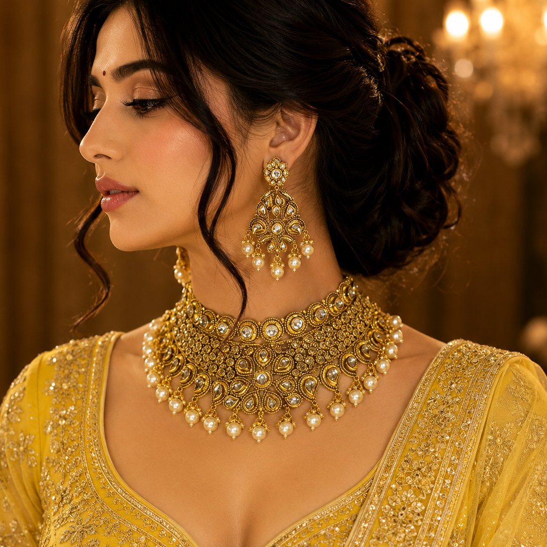 Iconic Golden Look Heavy Necklace Set