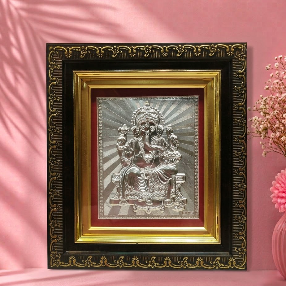 Silver Ganesh Ji Frame