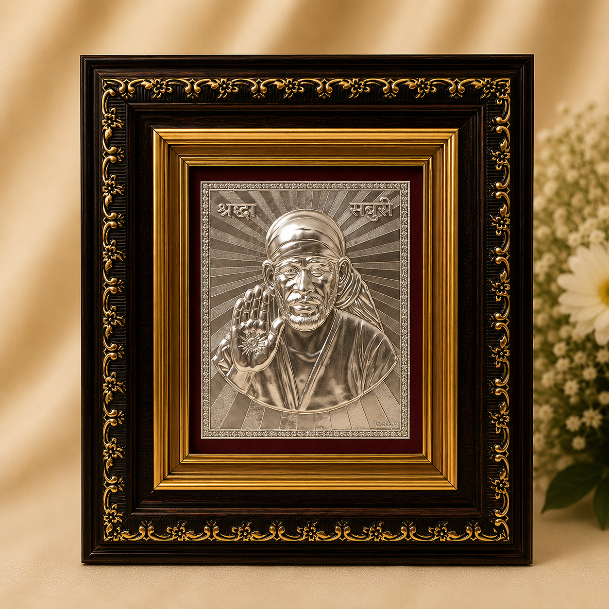 Silver Sai Baba Ji Frame