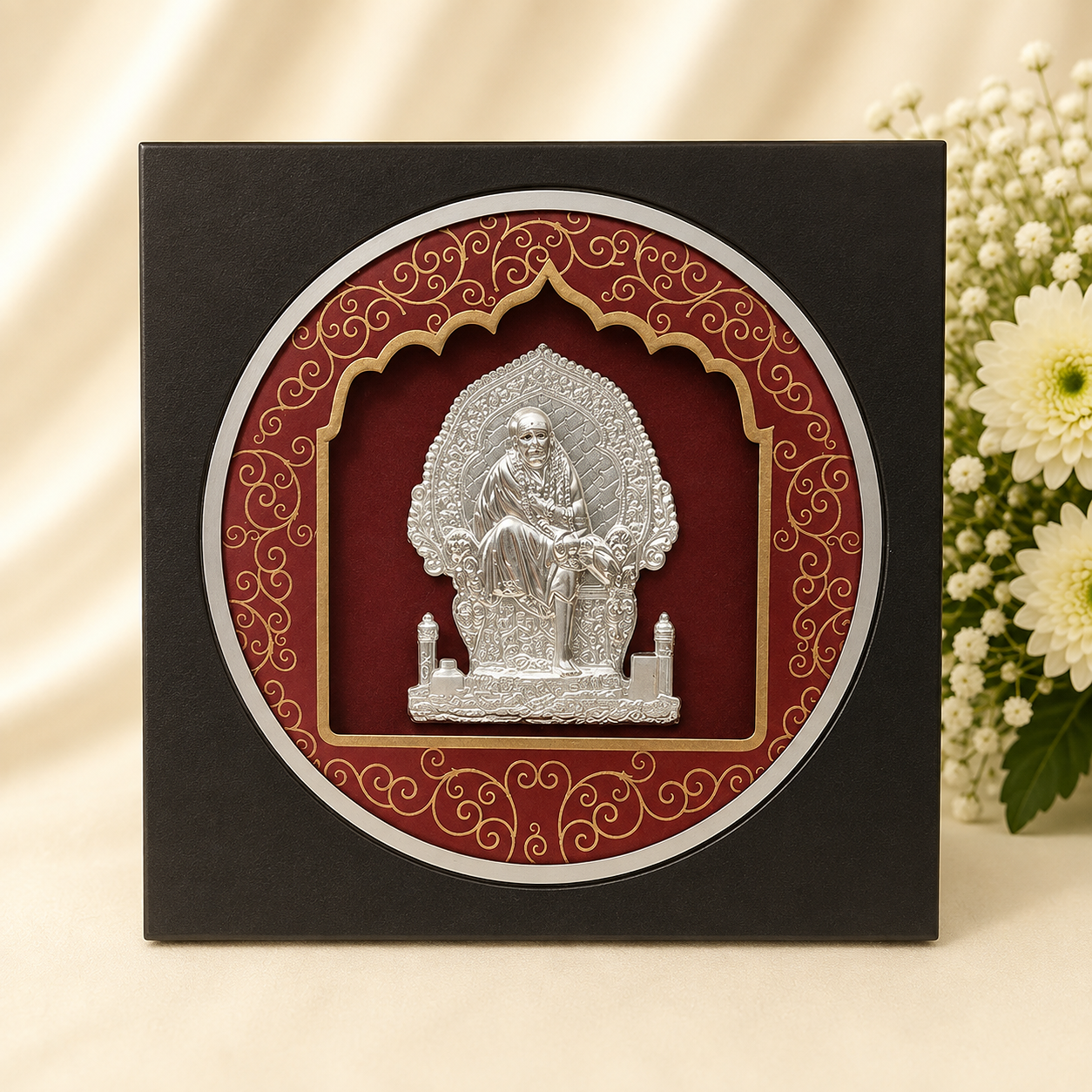 Silver Sai Baba Ji Frame 