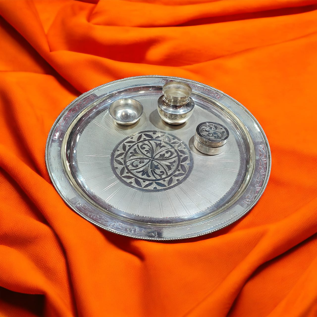 iconic silver puja thali 