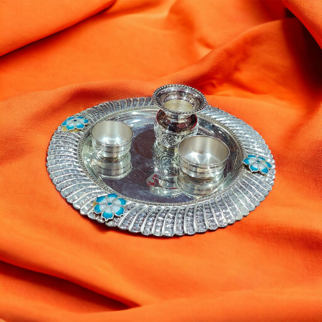 iconic silver puja thali 