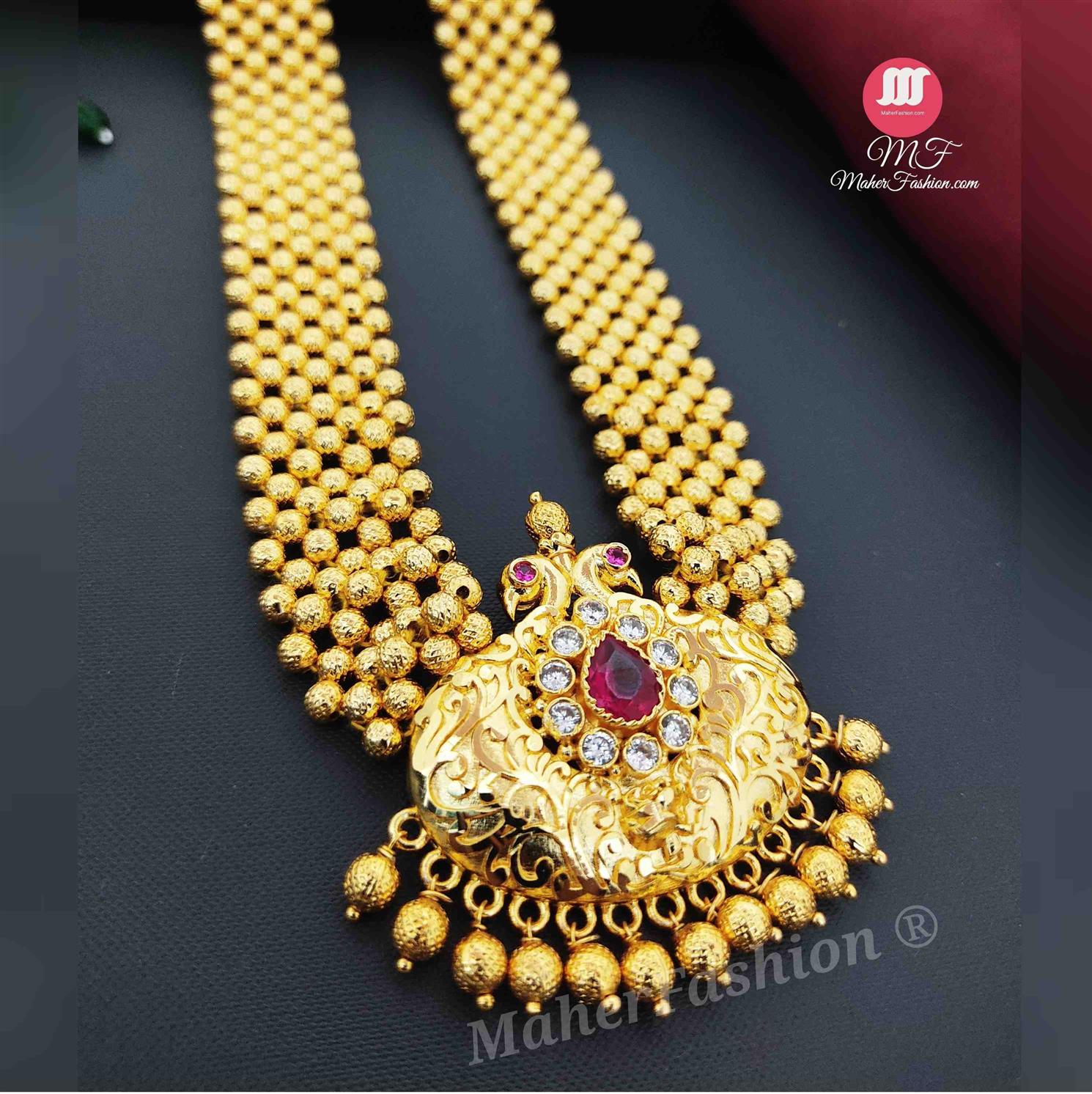Golden Beads Bridal Long Necklace|Maherfashion