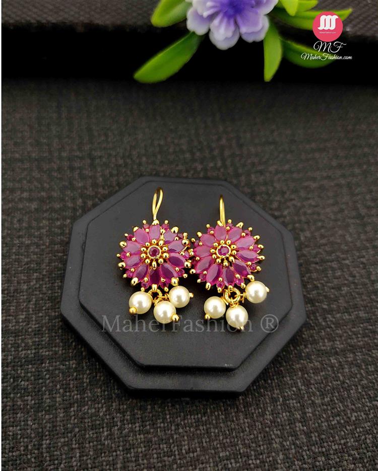 Pink Ruby Stone Bugdi Earrings|Maherfashion