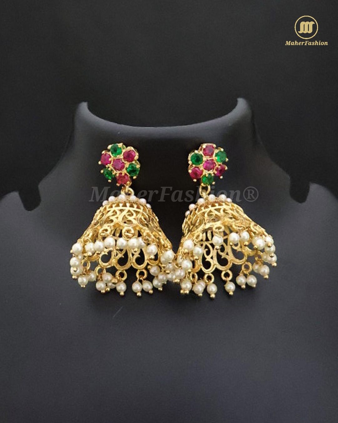 Multi  Stones Jhumki Earrings/AD Jhumki