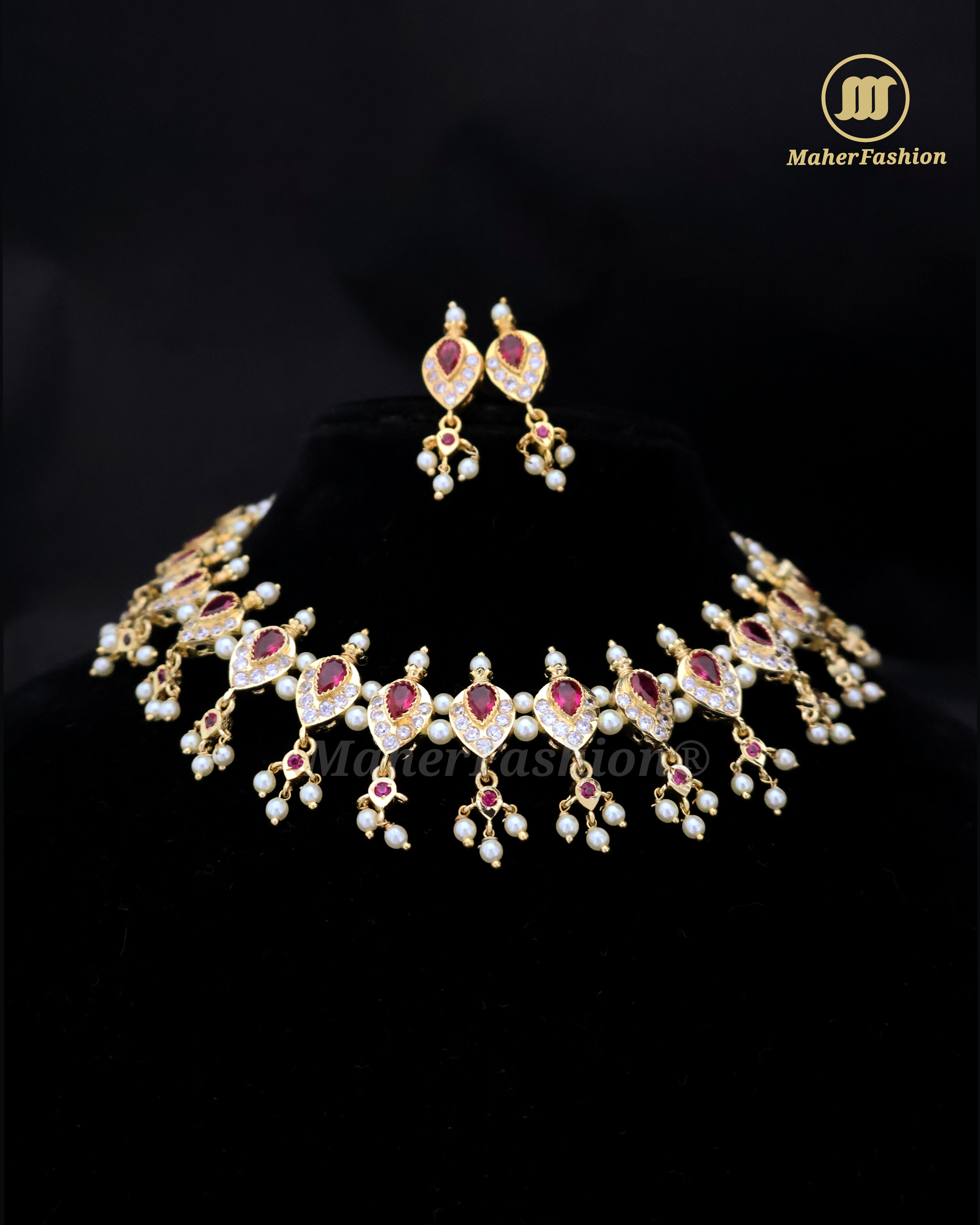 Chinchpeti Haar in 2 Strings with Pink & White Stone_Maherfashion