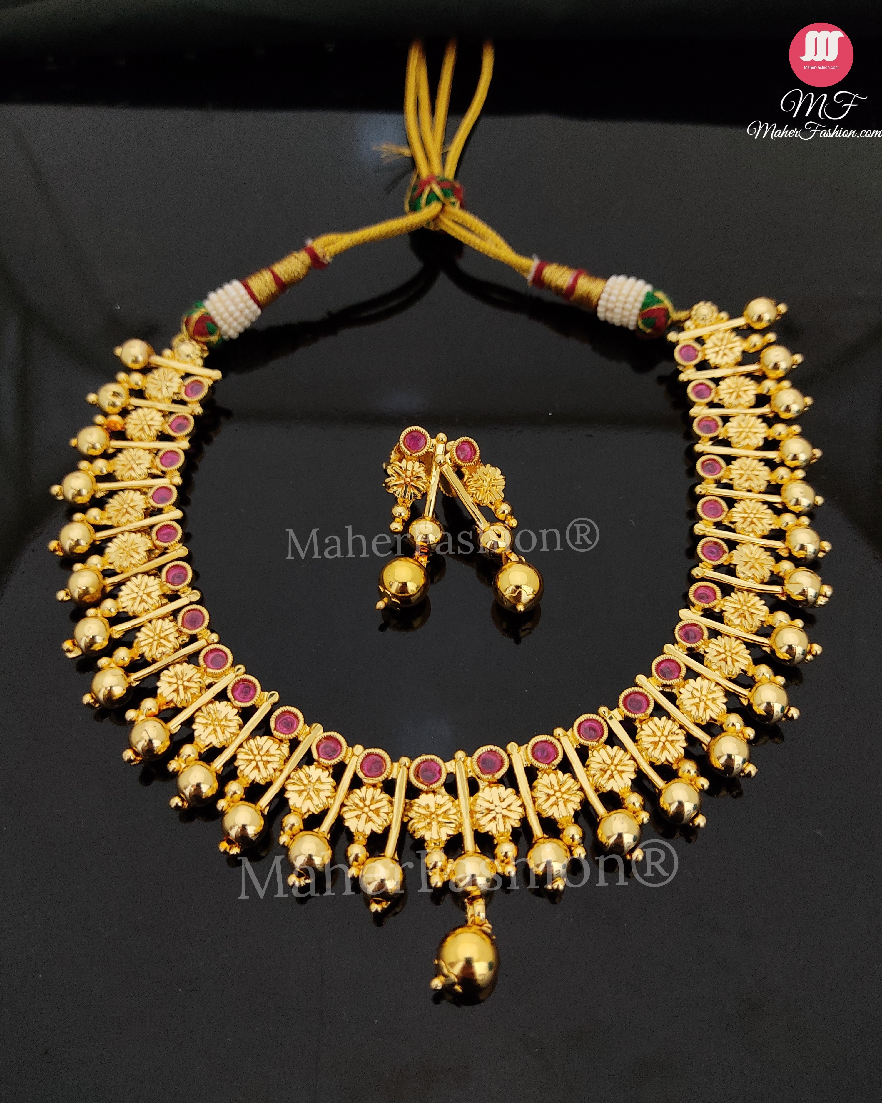 Golden Finish Designer Choker Necklace Set For Women