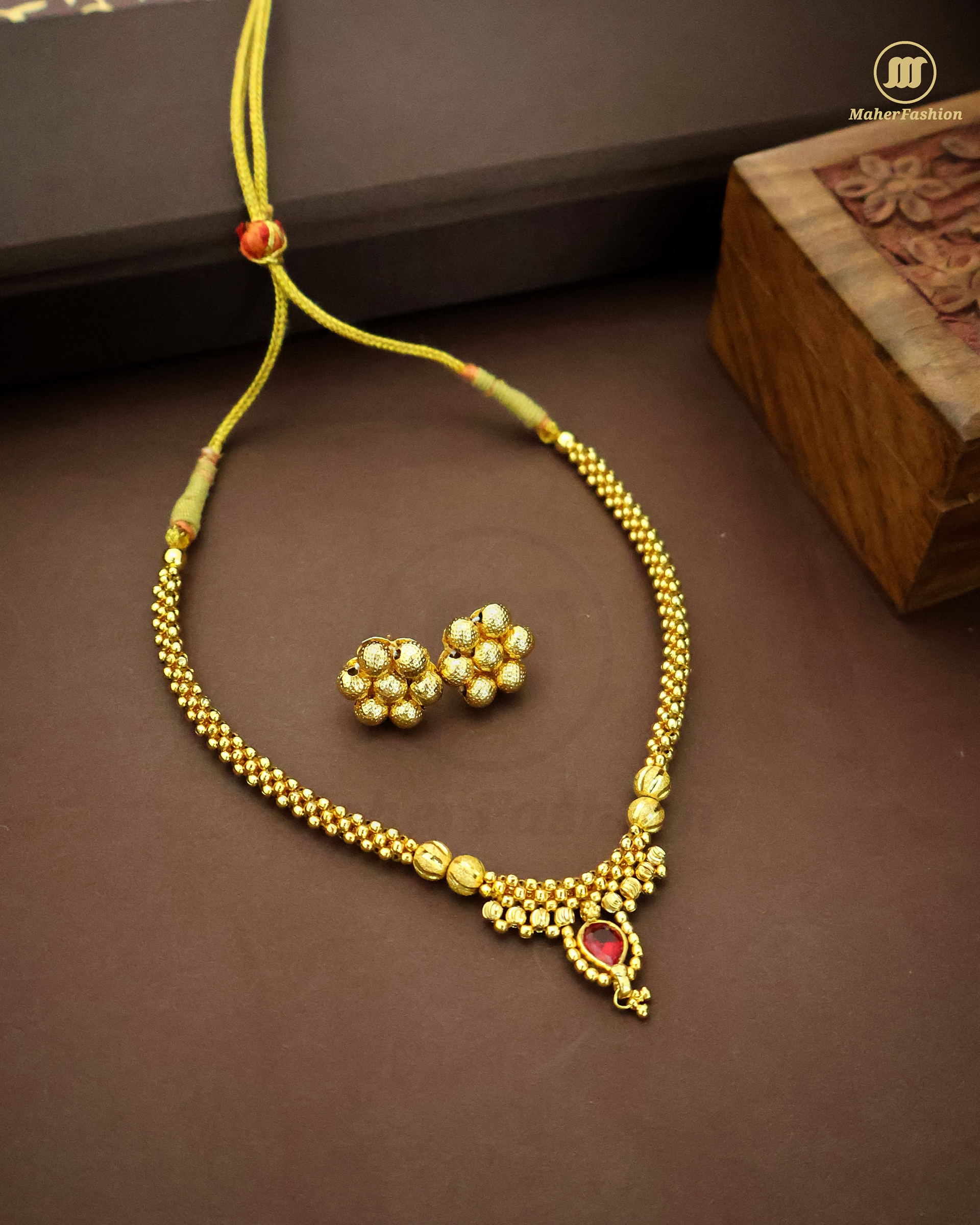 Waman Hari Pethe Pavan Gold Long Necklace Maharashtrian Jewellery - Main Image
