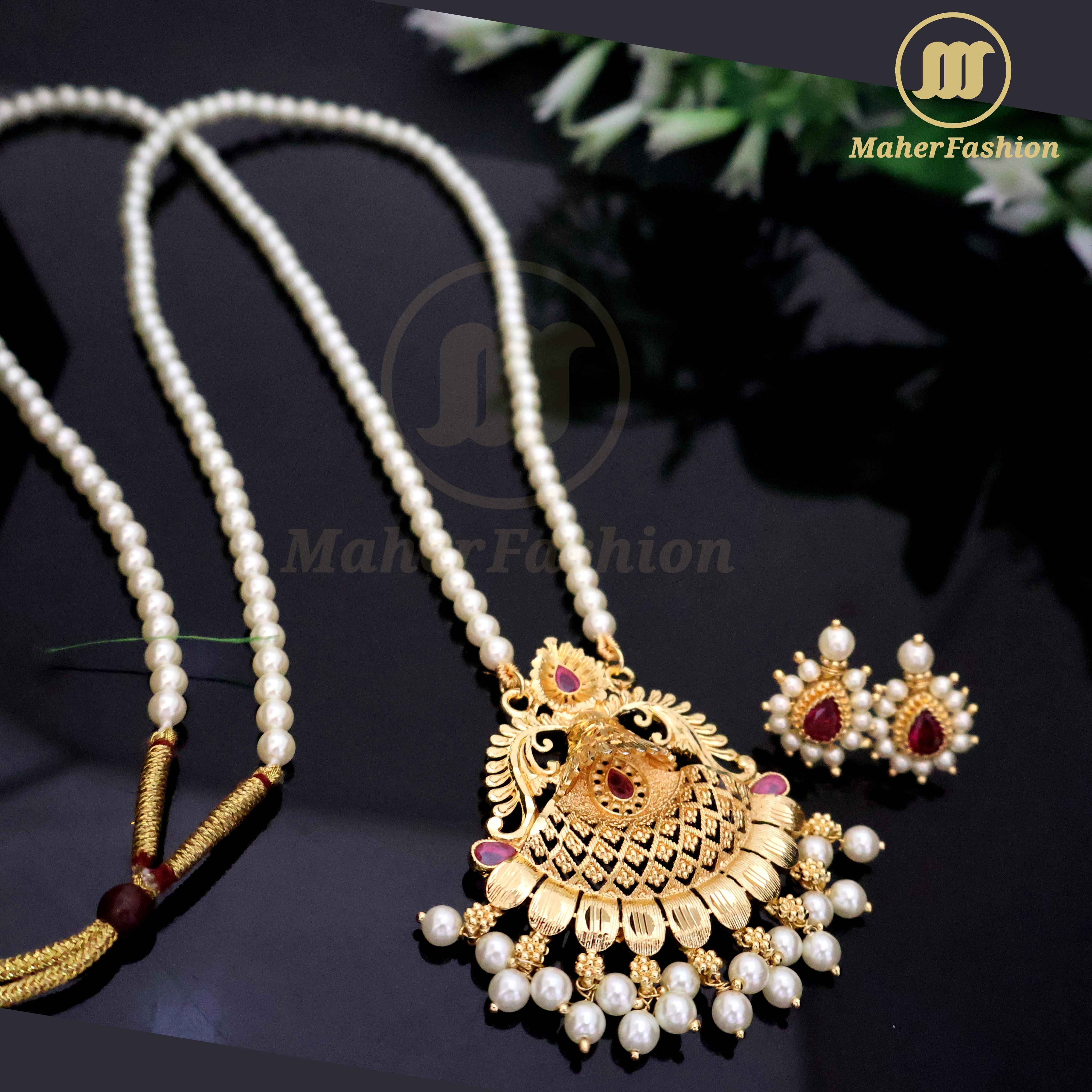 Elegant Designer Long Pearl Necklace Tanmani