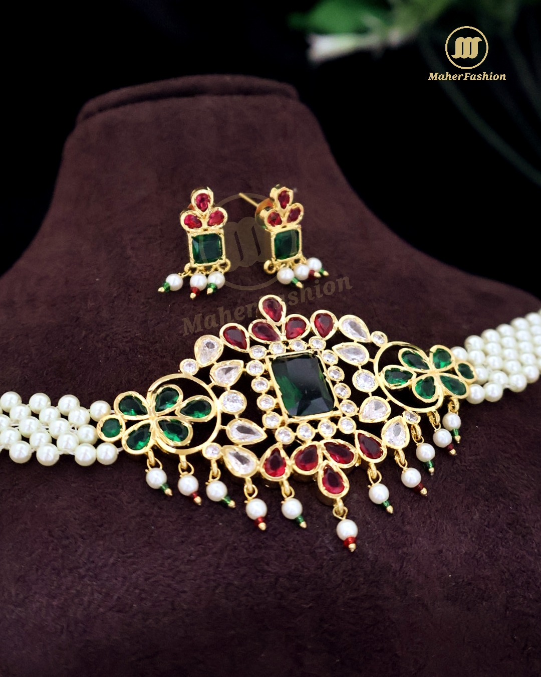 Designer Moti Diamond Necklace Chinchpeti